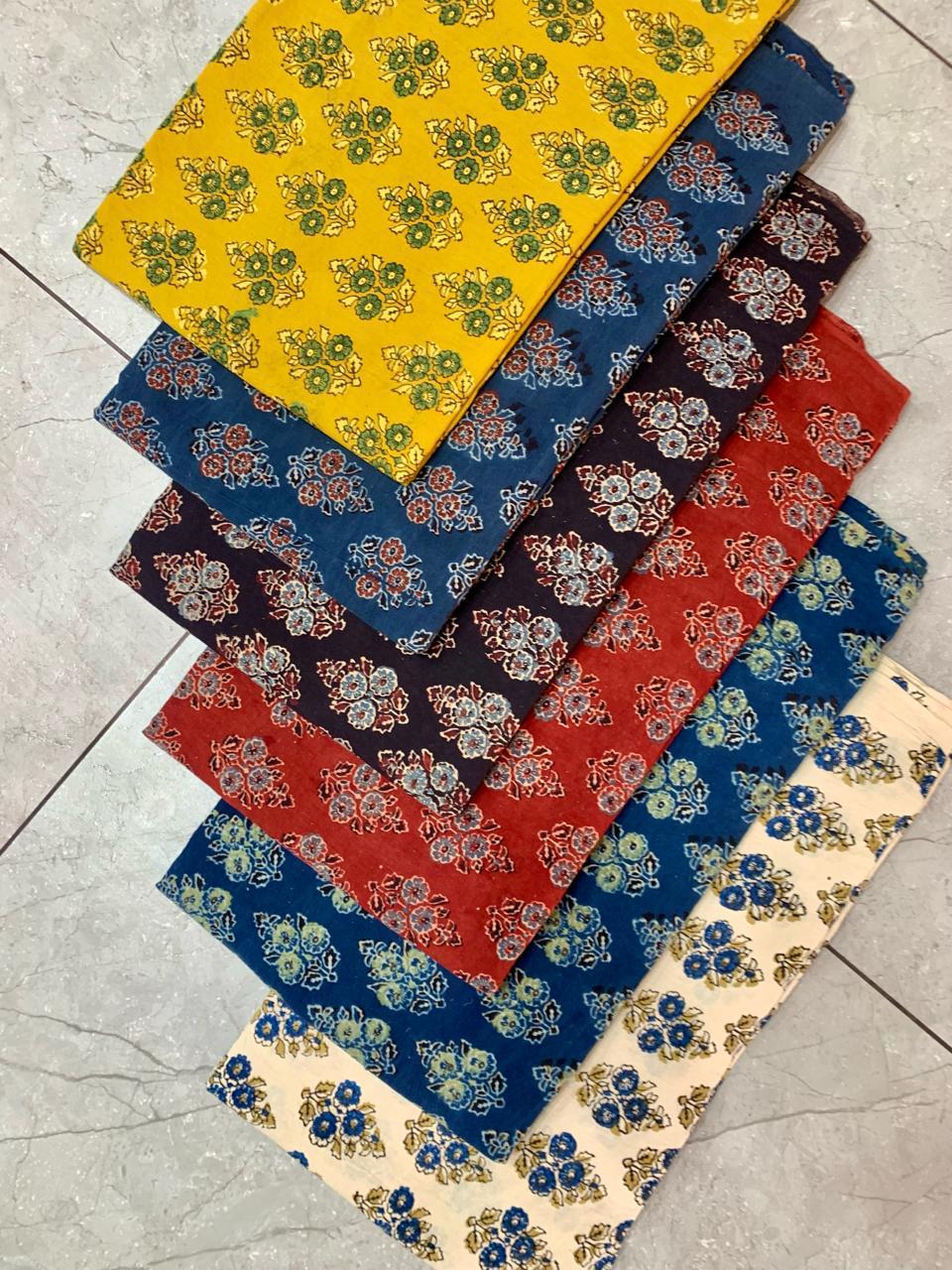 Ajrakh pure cotton handblock printed fabric in green tones with multicolour artisan patterns